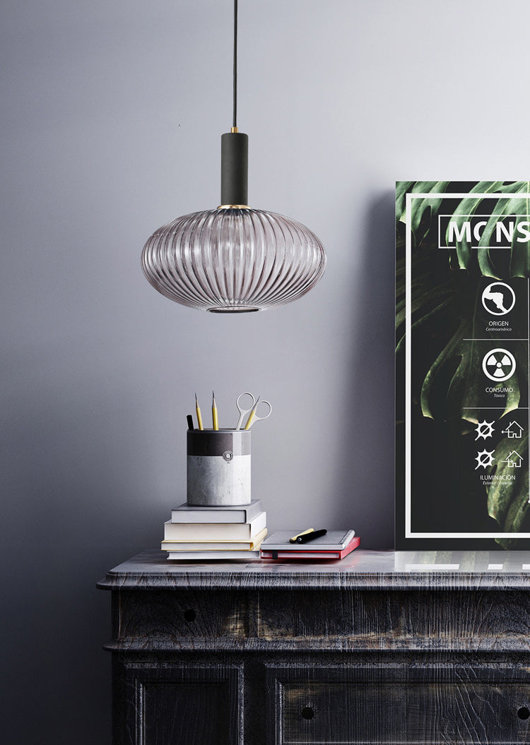 Zeitgenössischer geblasener Rippenglas Anhänger Licht 1 Lichthänge Anhänger Beleuchtung für Schlafzimmer