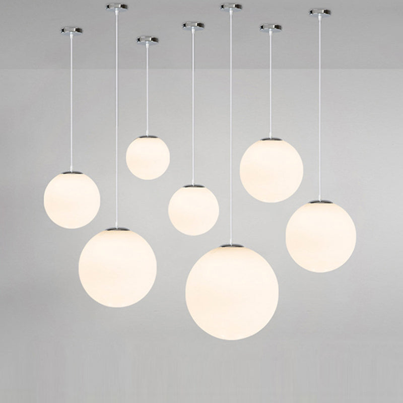 Glass Globe Pendant Light Fixture Contemporary Style Hanging Light Fixture in White