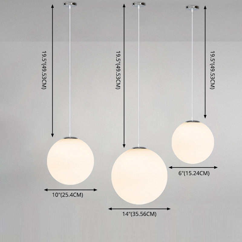 Glass Globe Pendant Light Fixture Contemporary Style Hanging Light Fixture in White
