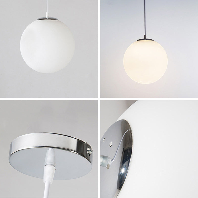 Glass Globe Pendant Light Fixture Contemporary Style Hanging Light Fixture in White