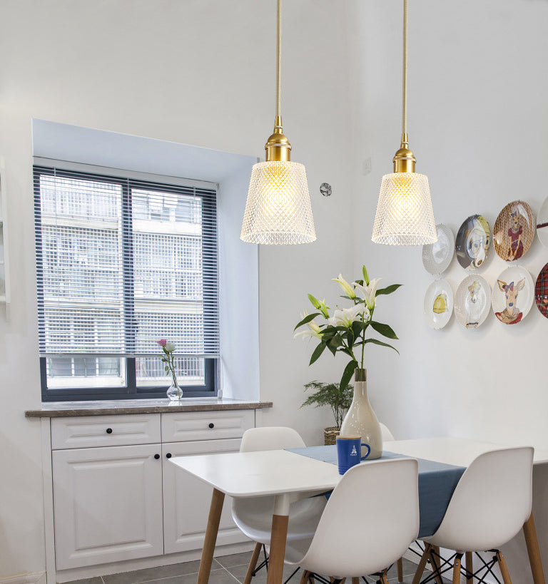 Tapered Pendant Light Fixture Mid-Century Modern Ribbed Glass Hanging Pendant Lights for Bar