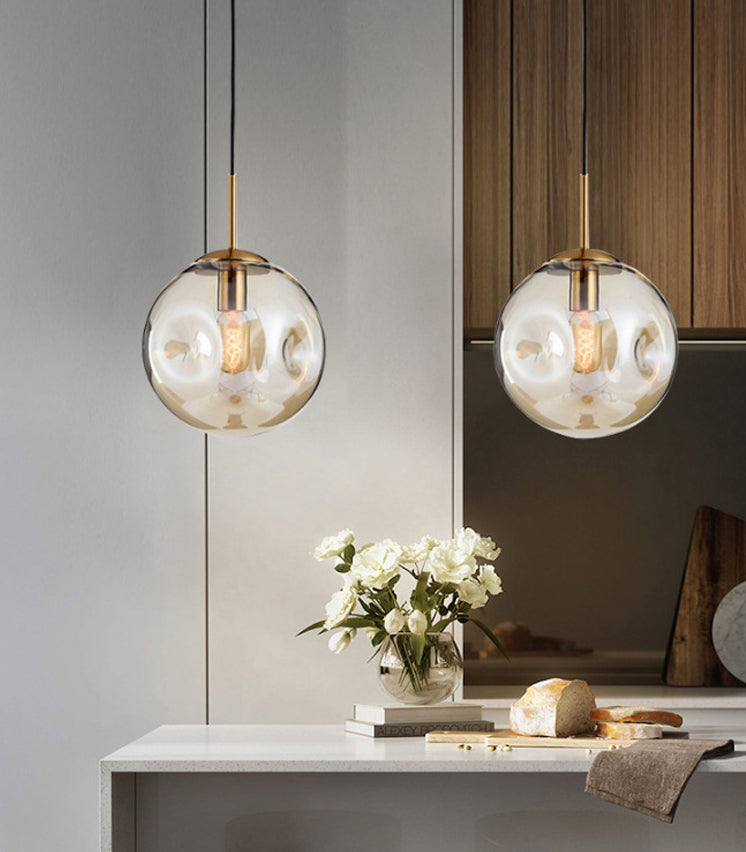 Creative Concave Design Globe Hanging Light 1-light Nordic Minimalism Transparency Glass Suspension Lamp