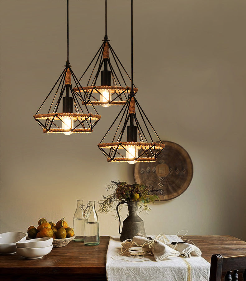 1-Light Geometric Cage Pendant Light Industrial Vintage Style Metal Pendant Light for Dinning Room