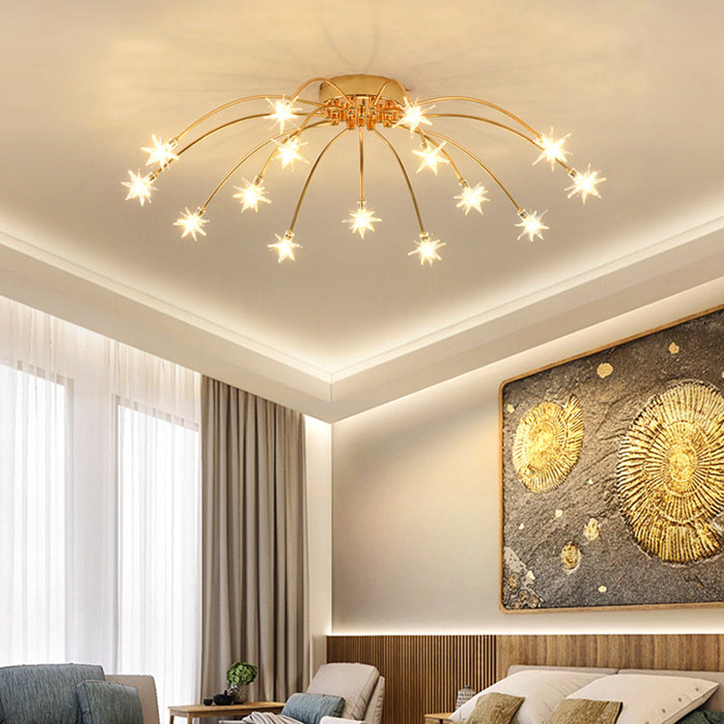 Lámpara de techo Radial Star en soporte semiempotrado LED de metal de estilo moderno y lujoso para dormitorio