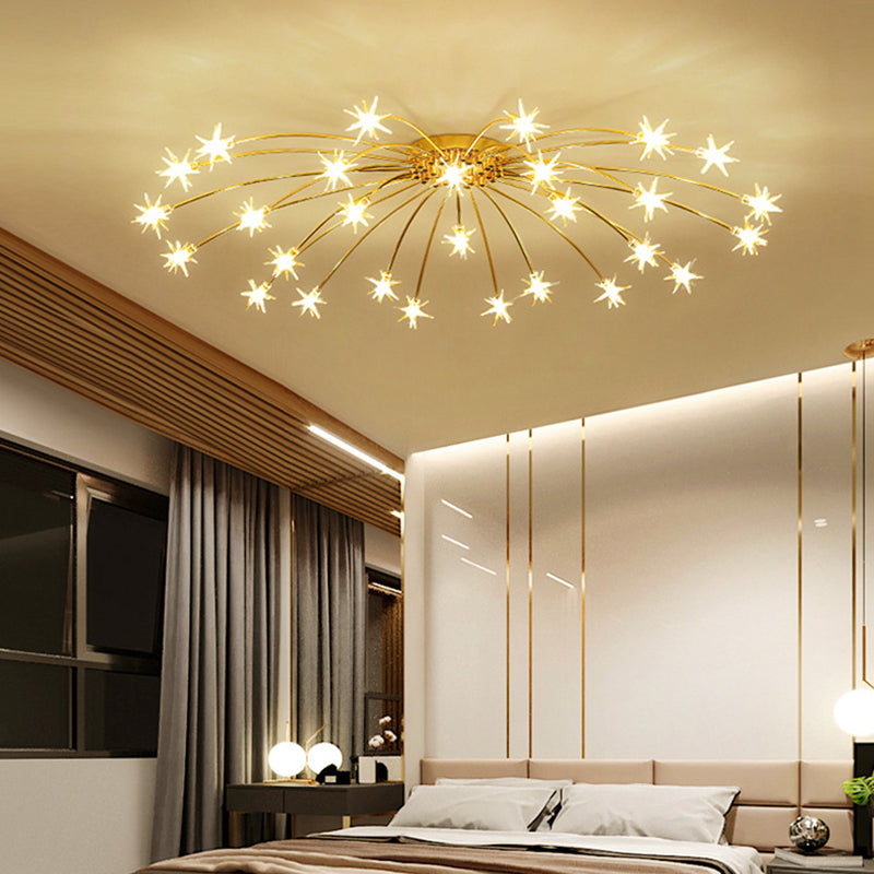 Lámpara de techo Radial Star en soporte semiempotrado LED de metal de estilo moderno y lujoso para dormitorio
