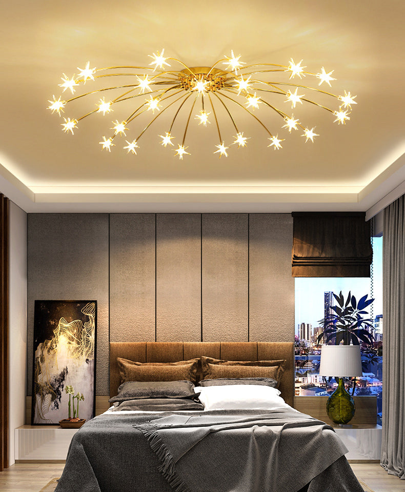 Lámpara de techo Radial Star en soporte semiempotrado LED de metal de estilo moderno y lujoso para dormitorio