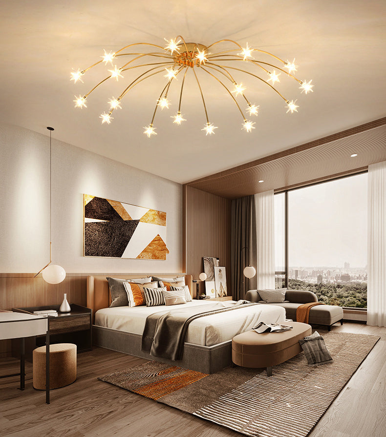 Lámpara de techo Radial Star en soporte semiempotrado LED de metal de estilo moderno y lujoso para dormitorio
