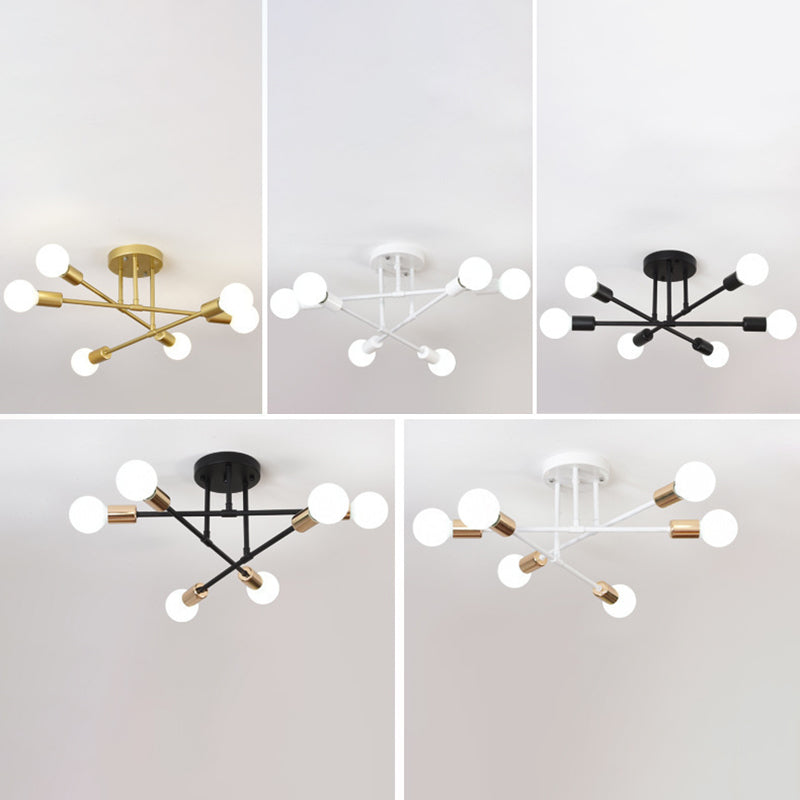 Metal Industrial Minimalist Style Semi Flush Mount Radial Bare Bulb Ceiling Light for Dining Room