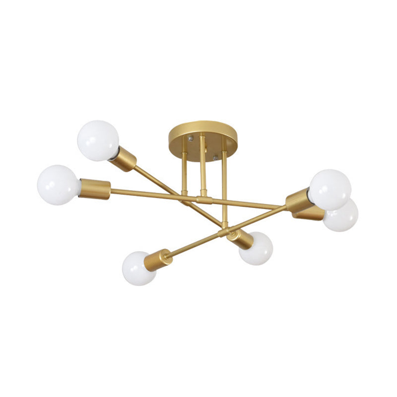 Metal Industrial Minimalist Style Semi Flush Mount Radial Bare Bulb Ceiling Light for Dining Room