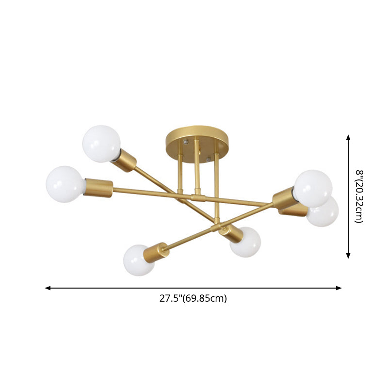Metal Industrial Minimalist Style Semi Flush Mount Radial Bare Bulb Ceiling Light for Dining Room