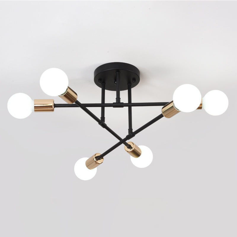 Metal Industrial Minimalist Style Semi Flush Mount Radial Bare Bulb Ceiling Light for Dining Room