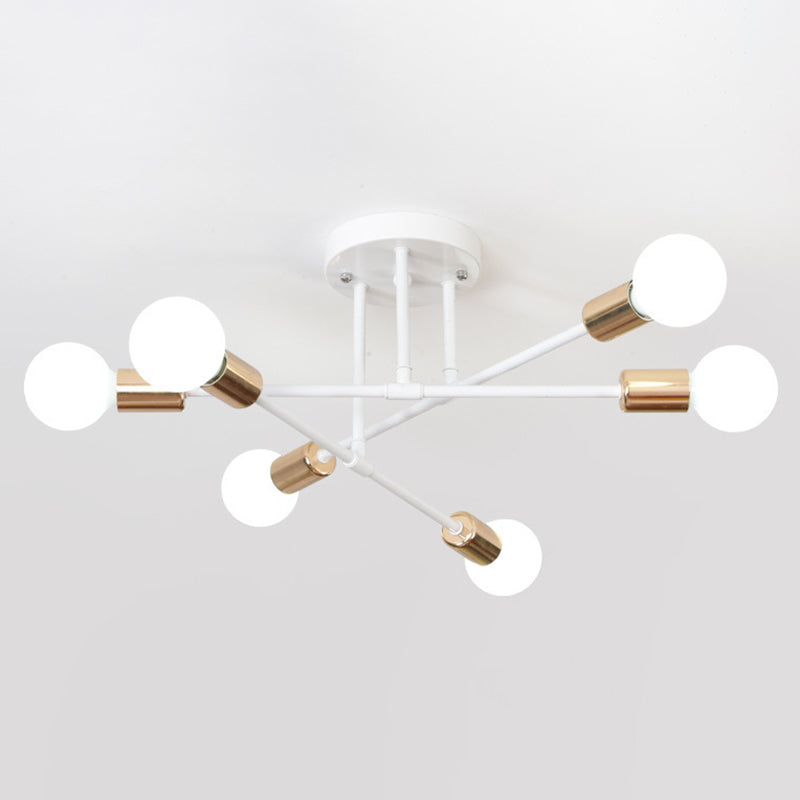 Metal Industrial Minimalist Style Semi Flush Mount Radial Bare Bulb Ceiling Light for Dining Room