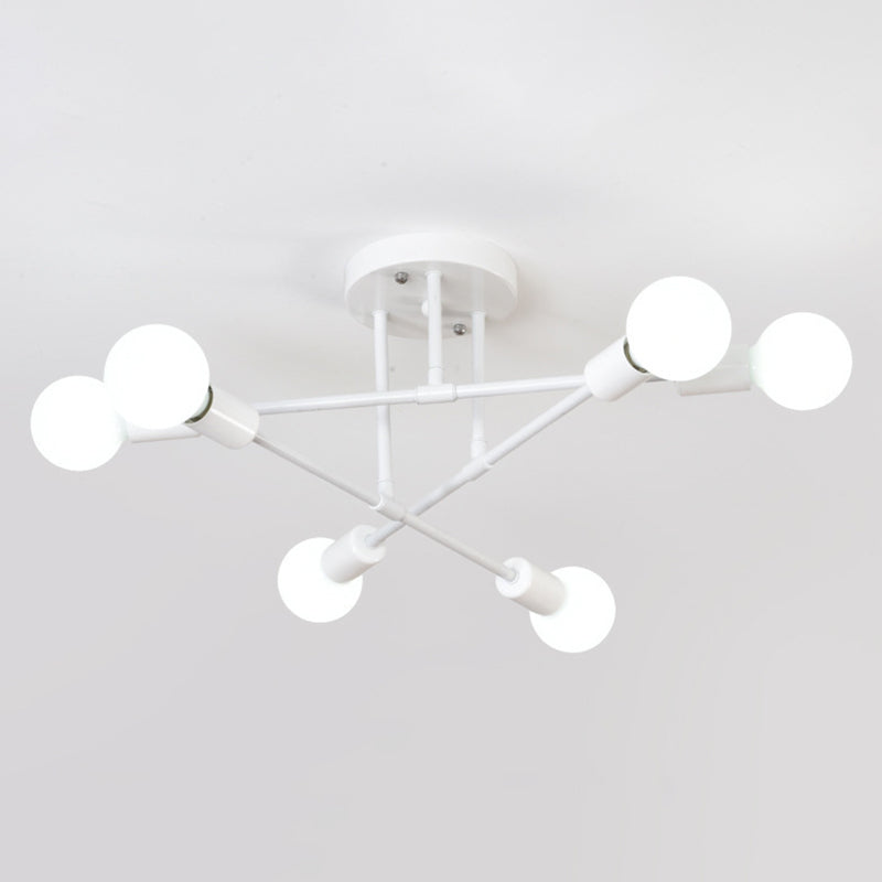 Metal Industrial Minimalist Style Semi Flush Mount Radial Bare Bulb Ceiling Light for Dining Room