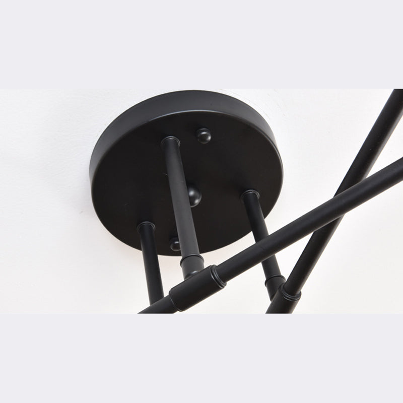 Metal Industrial Minimalist Style Semi Flush Mount Radial Bare Bulb Ceiling Light for Dining Room