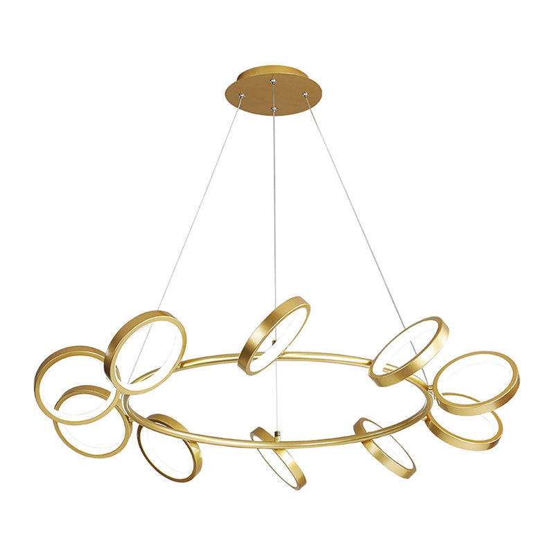 Simplicity Rotating Ring Shaped LED Chandelier Metal Living Room Hanging Light Fixture