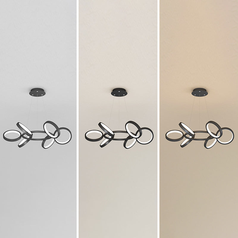 Simplicity Rotating Ring Shaped LED Chandelier Metal Living Room Hanging Light Fixture