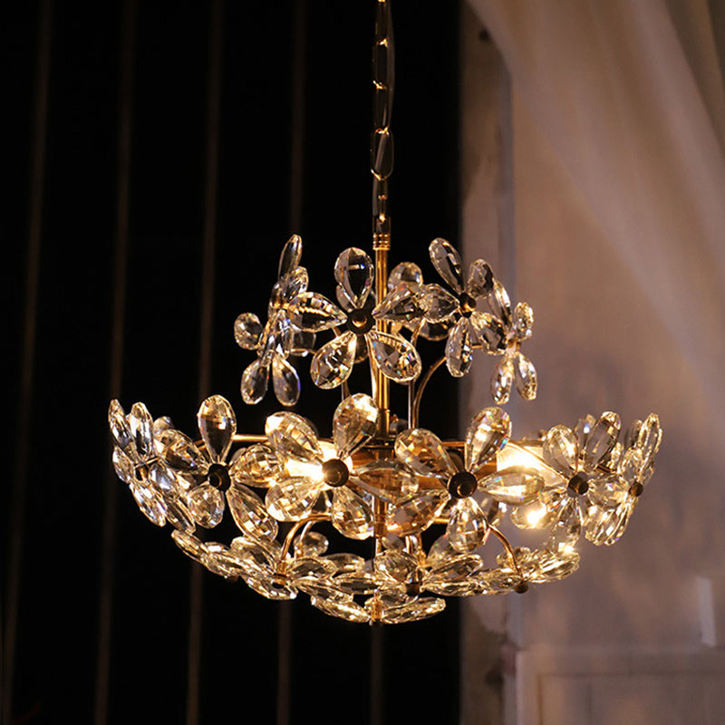 Fantasy Petal-shaped Crystal Chandelier Vintage Brass Multi-lights Lighting Fixture for Living Room