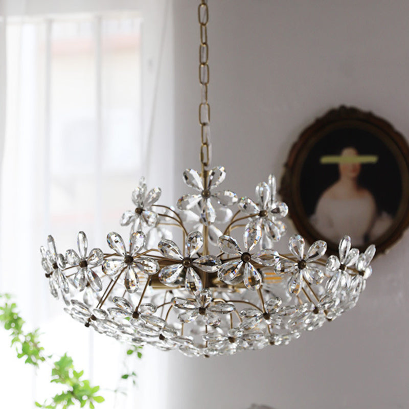 Fantasy Petal-shaped Crystal Chandelier Vintage Brass Multi-lights Lighting Fixture for Living Room