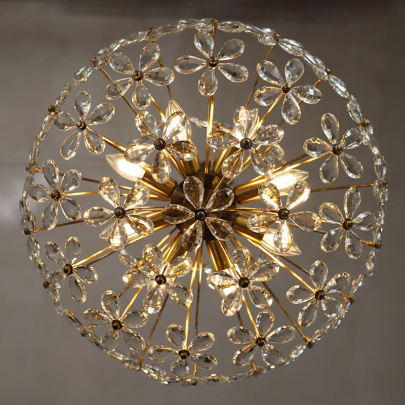 Fantasy Petal-shaped Crystal Chandelier Vintage Brass Multi-lights Lighting Fixture for Living Room