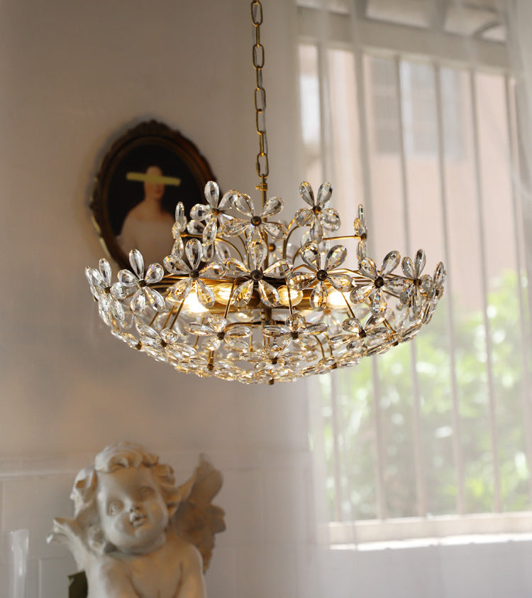 Fantasy Petal-shaped Crystal Chandelier Vintage Brass Multi-lights Lighting Fixture for Living Room