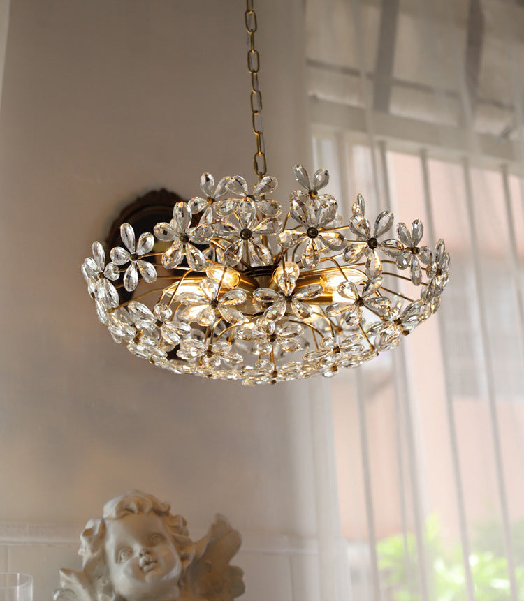 Fantasy Petal-shaped Crystal Chandelier Vintage Brass Multi-lights Lighting Fixture for Living Room