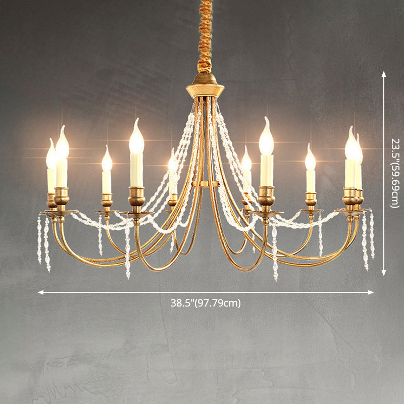 Candlestick Styling Living Room Large Chandelier Retro Rustic Style Crystal Suspension Lighting Fixture in Gold