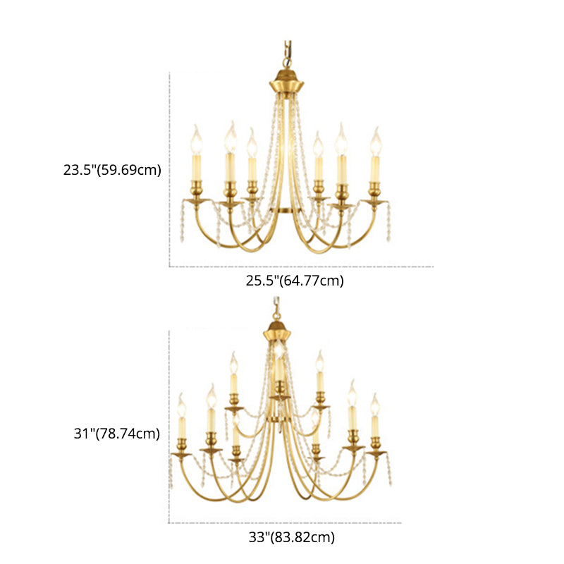 Candlestick Styling Living Room Large Chandelier Retro Rustic Style Crystal Suspension Lighting Fixture in Gold