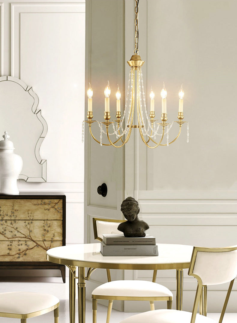 Candlestick Styling Living Room Large Chandelier Retro Rustic Style Crystal Suspension Lighting Fixture in Gold