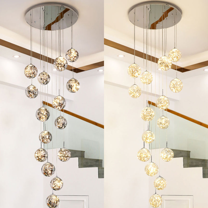 Moderno lampada sospesa sferica a pendente a pendente a 15 luci a 15 luci con tonalità di vetro per le scale
