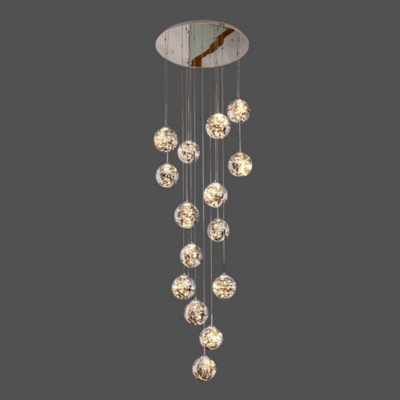 Moderno lampada sospesa sferica a pendente a pendente a 15 luci a 15 luci con tonalità di vetro per le scale