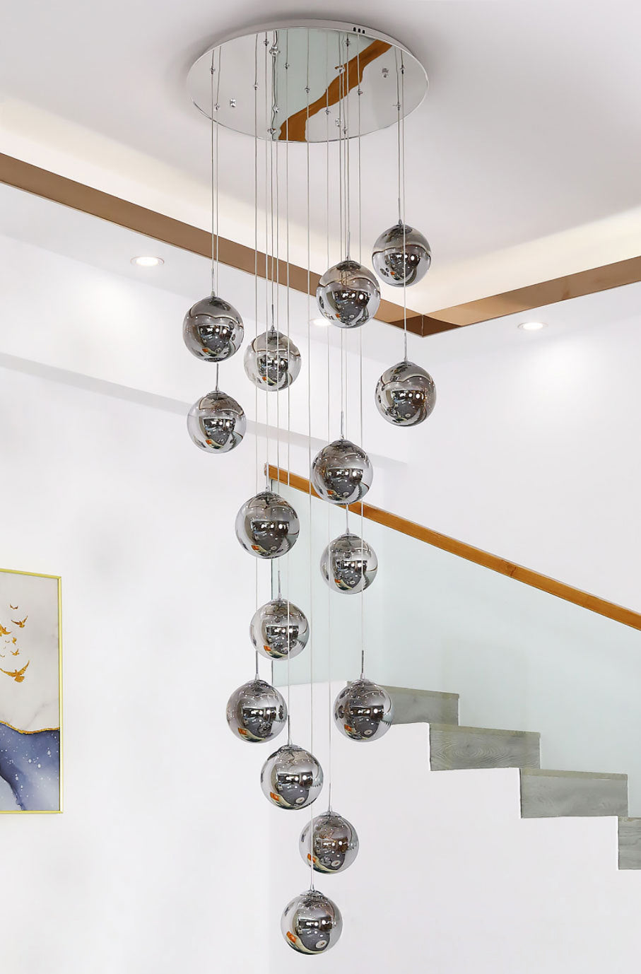 Moderno lampada sospesa sferica a pendente a pendente a 15 luci a 15 luci con tonalità di vetro per le scale