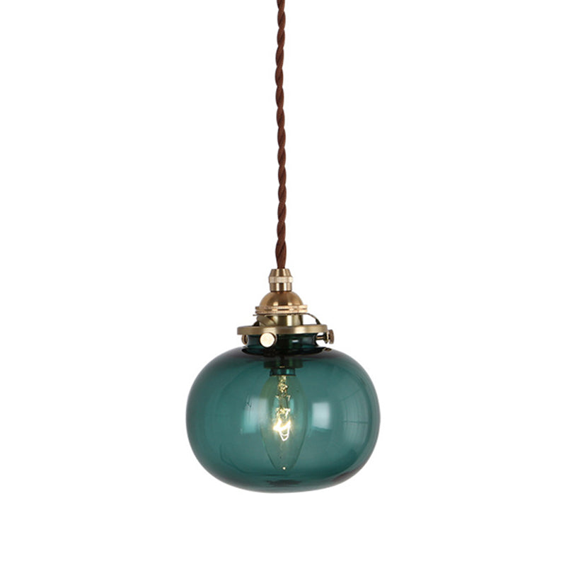 Brass Lamp Holder Pumpkin-shaped Hanging Light Modern Style Simplicity Glass Pendant for Bedroom Dining Room