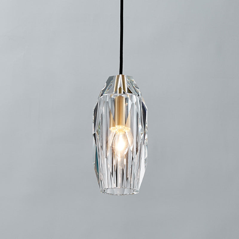 Post-modern Style Brass Crystal Hanging Light 3.9" Wide Mini Oval Simplicity Lighting Pendant for Restaurants Bar