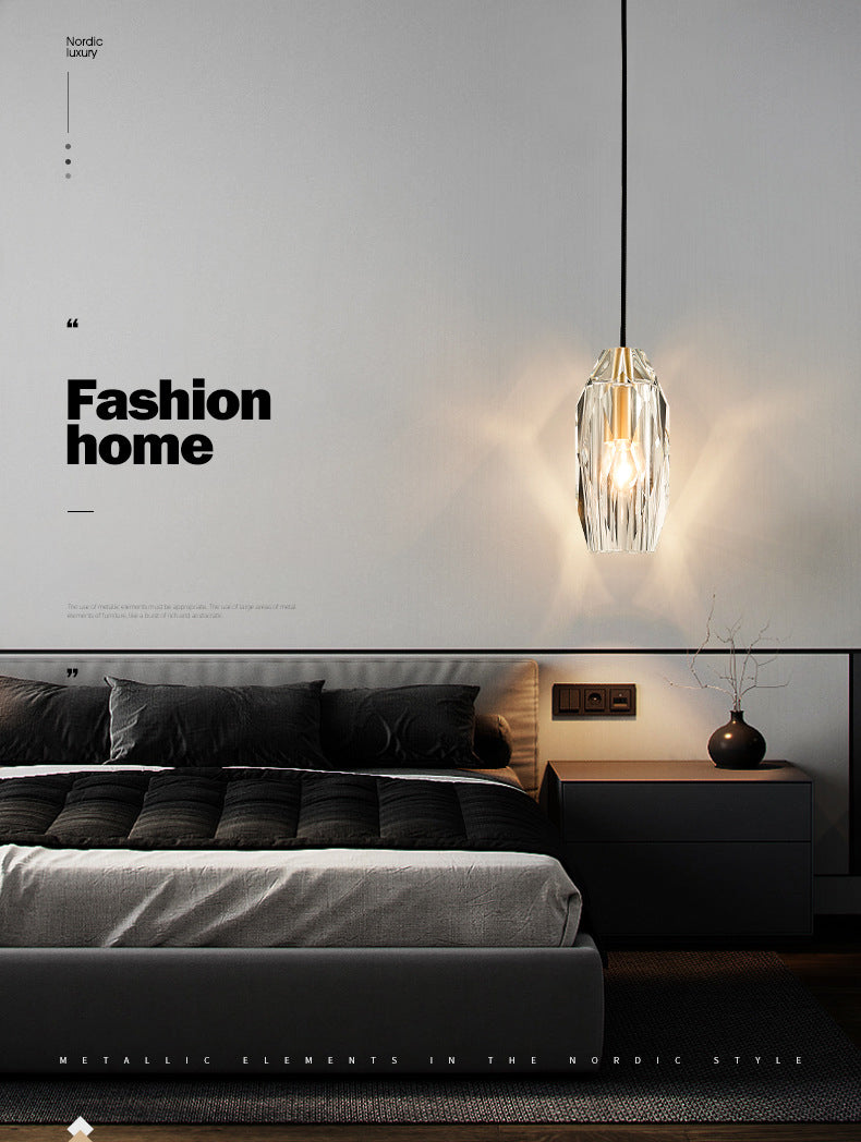 Post-modern Style Brass Crystal Hanging Light 3.9" Wide Mini Oval Simplicity Lighting Pendant for Restaurants Bar