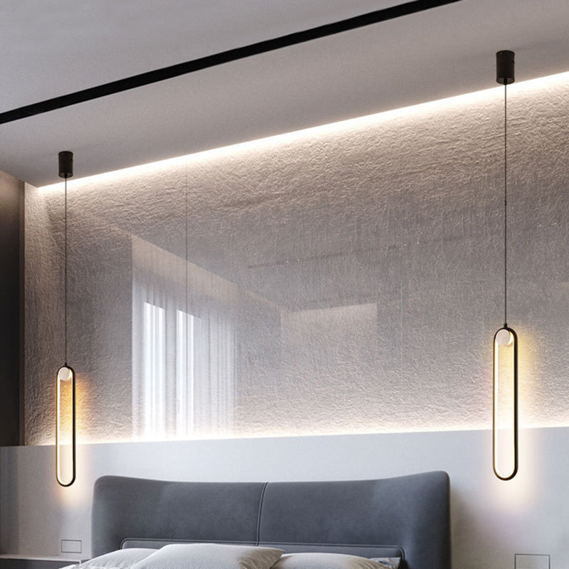 Elliptical Metal Shape Pendant Lamp Modern Minimalist 1 Light LED Hanging Lamp for Living Room