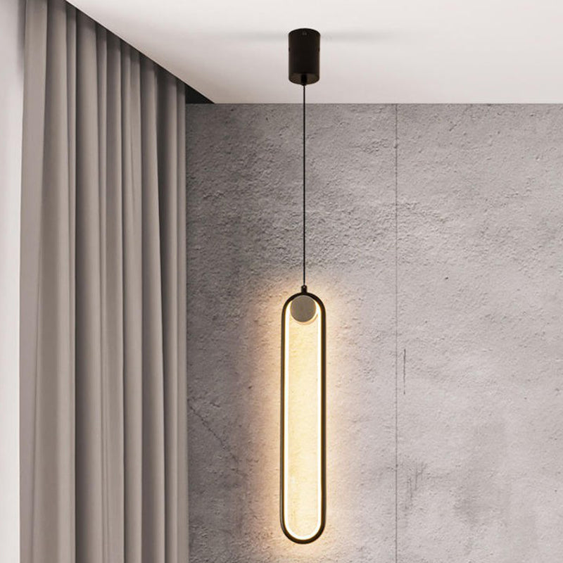 Elliptical Metal Shape Pendant Lamp Modern Minimalist 1 Light LED Hanging Lamp for Living Room