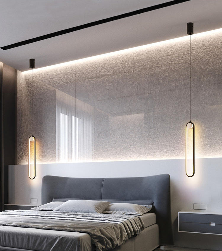 Elliptical Metal Shape Pendant Lamp Modern Minimalist 1 Light LED Hanging Lamp for Living Room