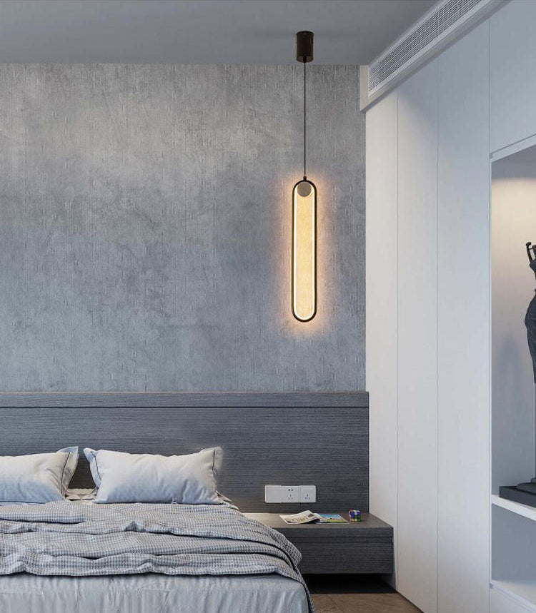 Elliptical Metal Shape Pendant Lamp Modern Minimalist 1 Light LED Hanging Lamp for Living Room