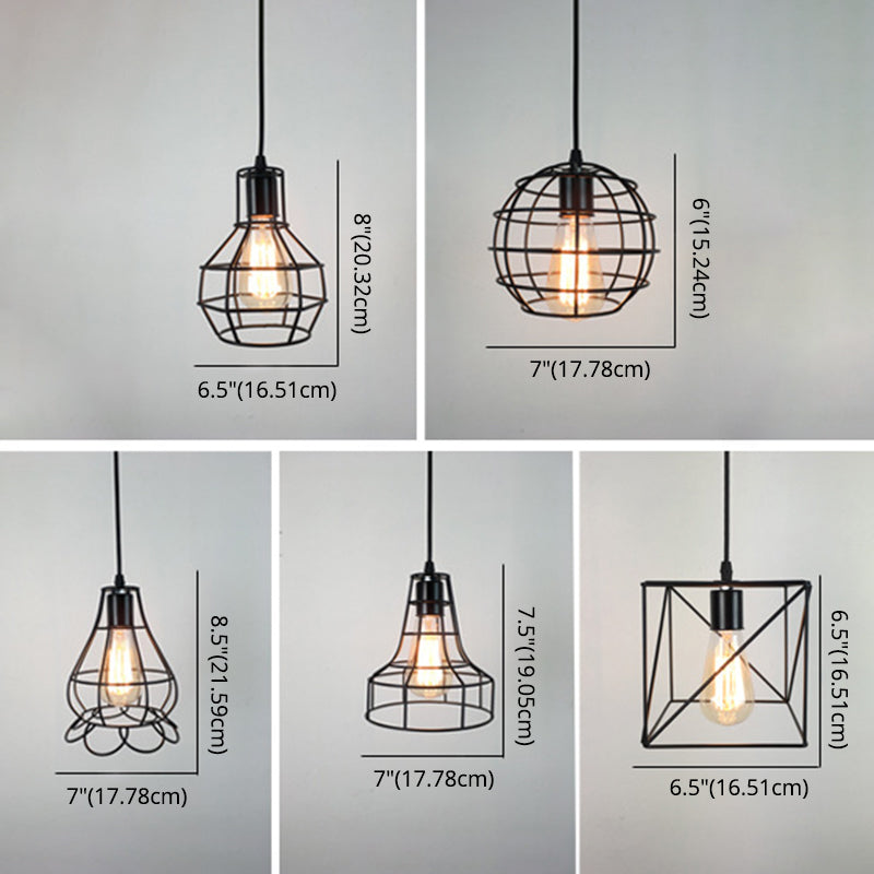 1-Light Cage Shade Pendant Light Vintage Industrial Style Metal Pendant Light for Dinning Room