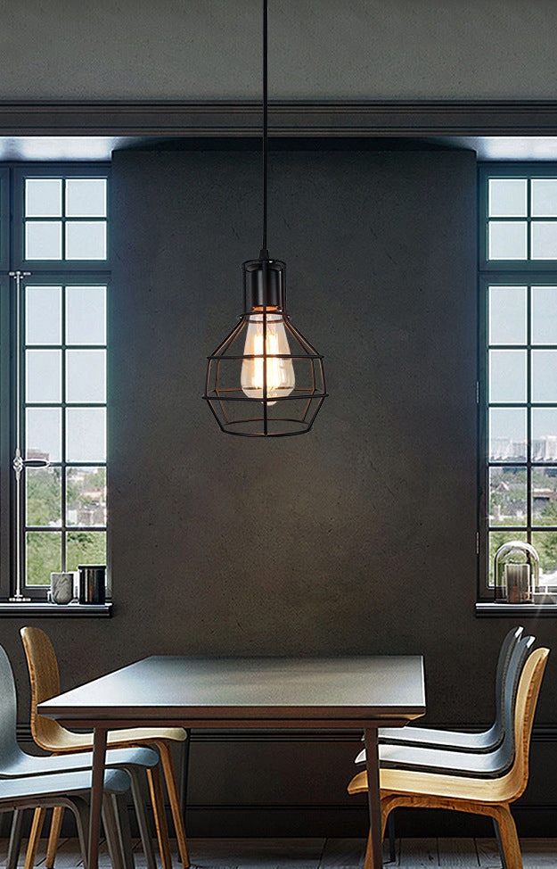 1-Light Cage Shade Pendant Light Vintage Industrial Style Metal Pendant Light for Dinning Room
