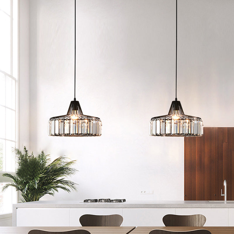 Contemporary Style Drum Crystal Hanging Lamp 1-Light Simplicity Bedside Mini Lighting Pendant