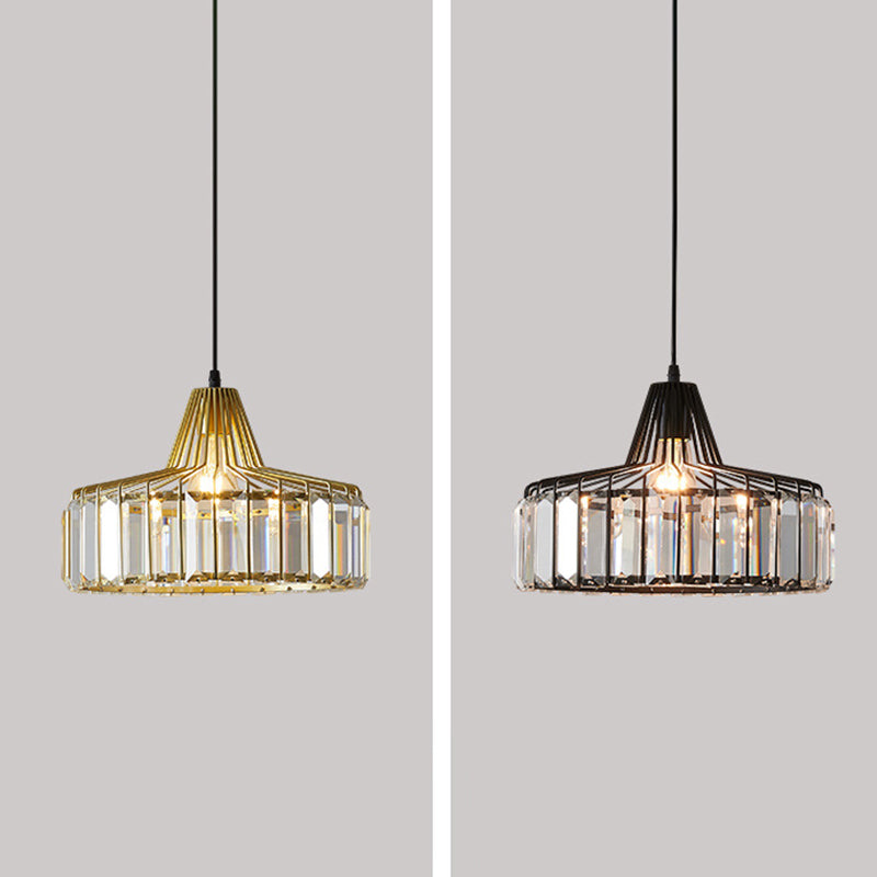 Contemporary Style Drum Crystal Hanging Lamp 1-Light Simplicity Bedside Mini Lighting Pendant