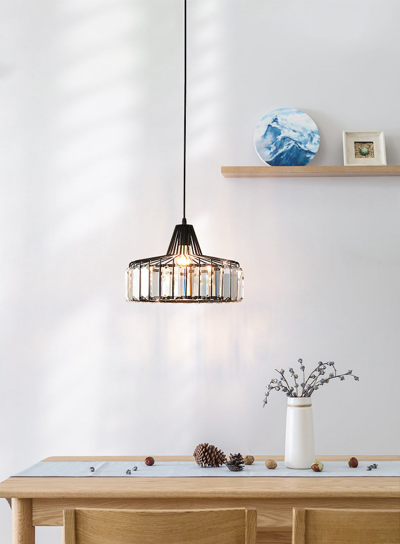 Contemporary Style Drum Crystal Hanging Lamp 1-Light Simplicity Bedside Mini Lighting Pendant