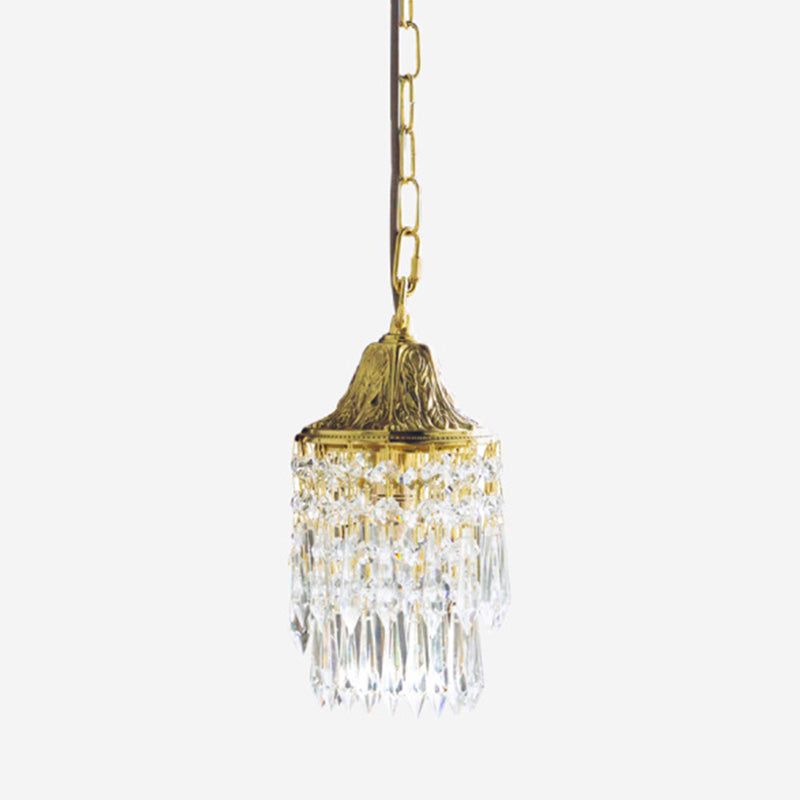 Vintage Wind Chime Crystal Pendant Lamp Golden Relief Crown Hanging Light for Bedroom