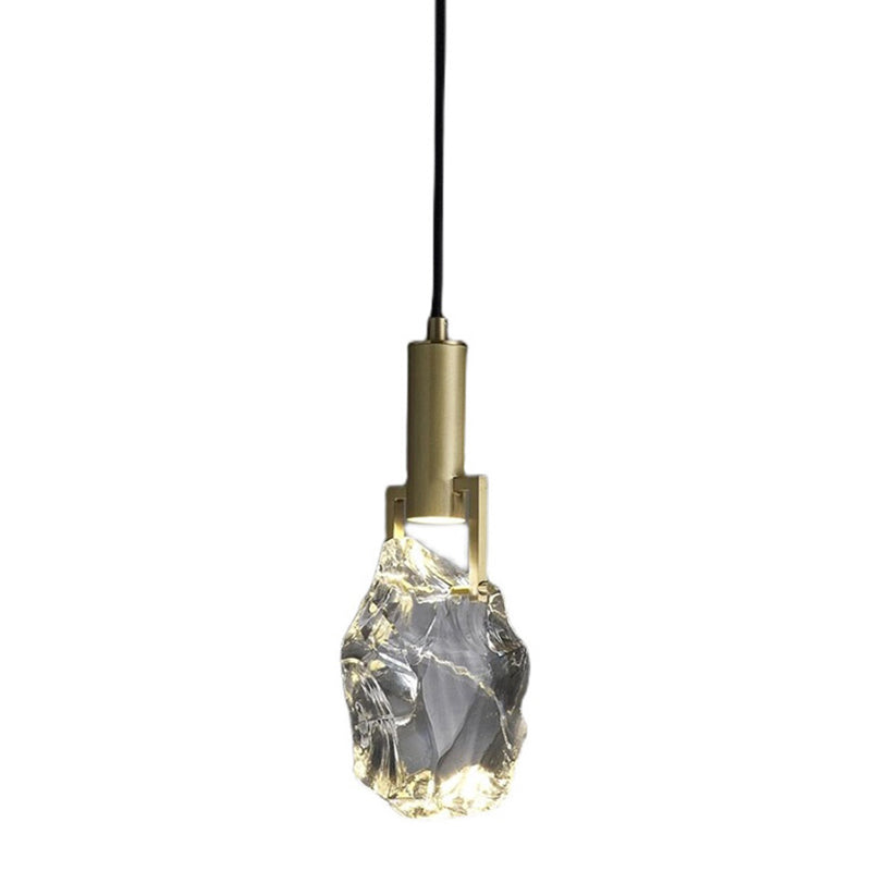 Crystal Original Stone Mini Pendant Lamp 1-light Modern Style Brass Hanging Light for Entrance Hallway