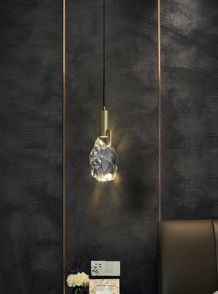 Crystal Original Stone Mini Pendant Lamp 1-light Modern Style Brass Hanging Light for Entrance Hallway