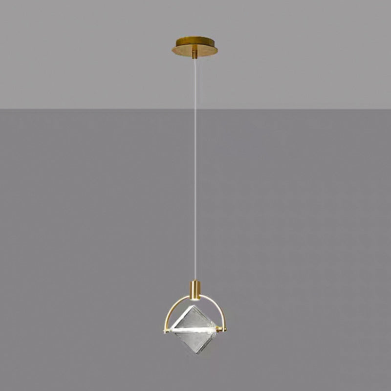 Post-modern Style Mini LED Pendant Light Square Crystal Shade Design Home Decorative Lighting Fixture in Gold