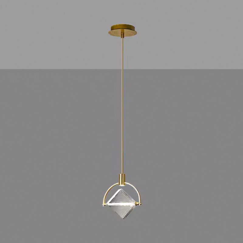 Post-modern Style Mini LED Pendant Light Square Crystal Shade Design Home Decorative Lighting Fixture in Gold