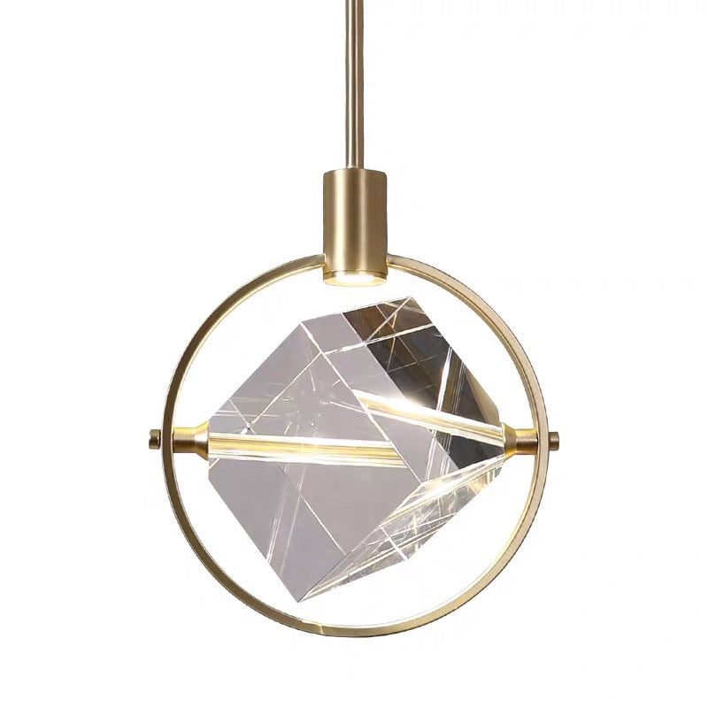 Post-modern Style Mini LED Pendant Light Square Crystal Shade Design Home Decorative Lighting Fixture in Gold