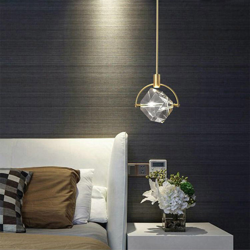 Post-modern Style Mini LED Pendant Light Square Crystal Shade Design Home Decorative Lighting Fixture in Gold